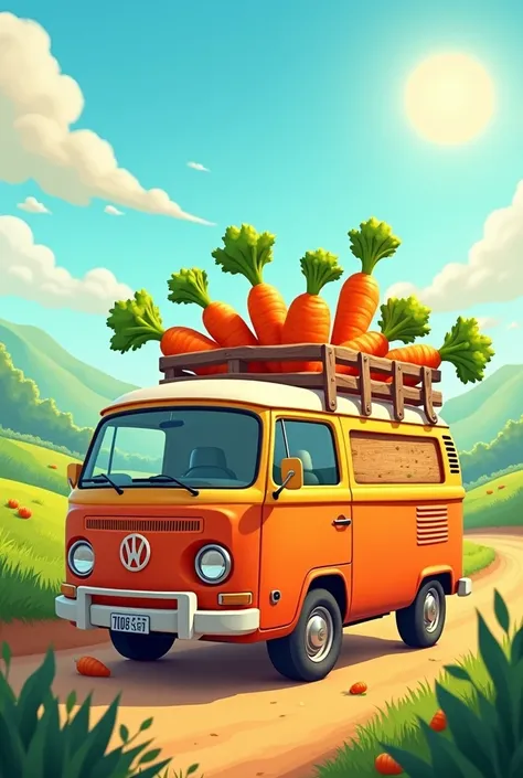  Animated 350 van loaded with carrots and cassava, with railings on the sides 