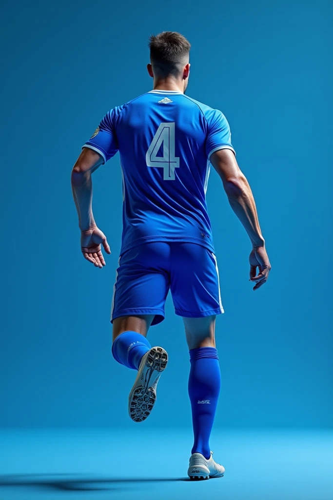 Put 4 s in a blue soccer suit