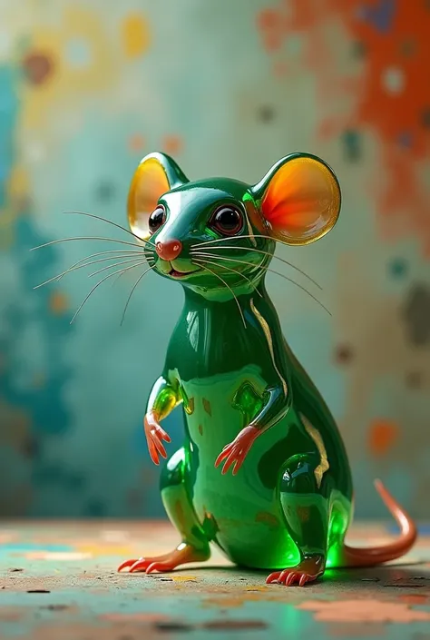 Model Rat  glass colour green  , background wall art , 3D style .