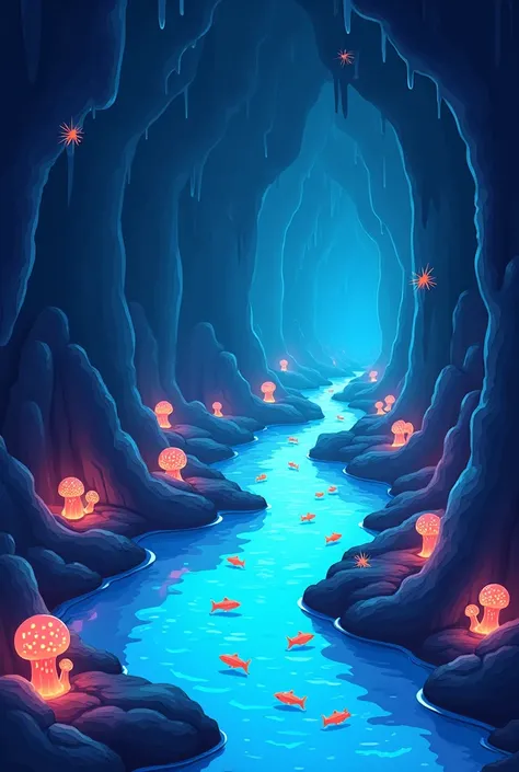 River inside a cave cartoon image  is landscape 