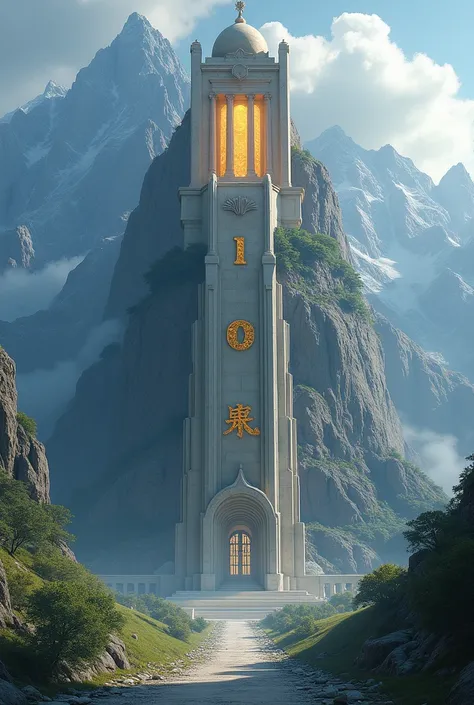 generez unz image avec la lettre A pour Architecture et Sion encastrés dans une montagne au sommet de laquelle il yun temple lumineux avec quatre colonne! Que le A et le S apparaissent distinctement