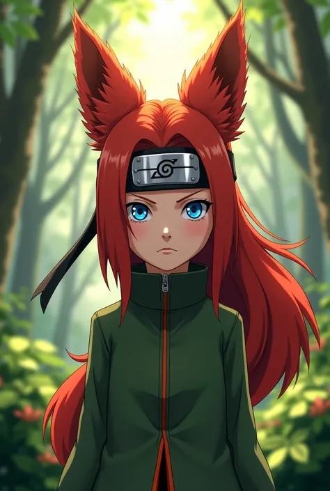  Red-haired girl ,Konoha headband ,blue-eyed,has the characteristic features of kurama