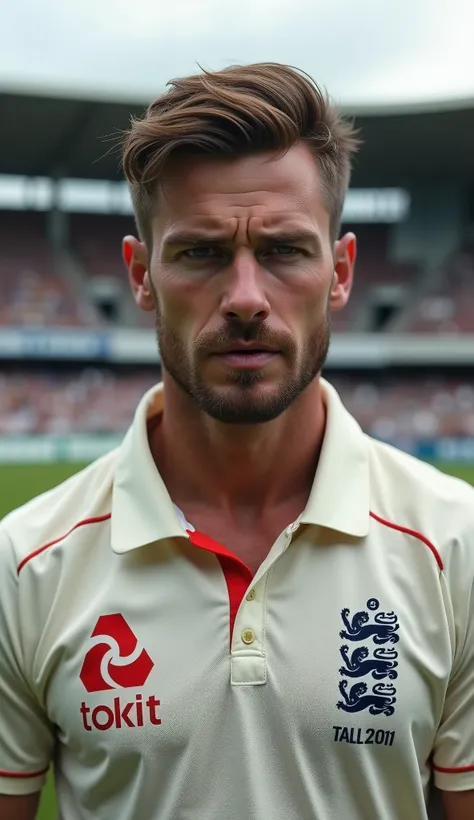 A English man in test match jersey cricket jersey in the stadium close up look realistic image high definition image 