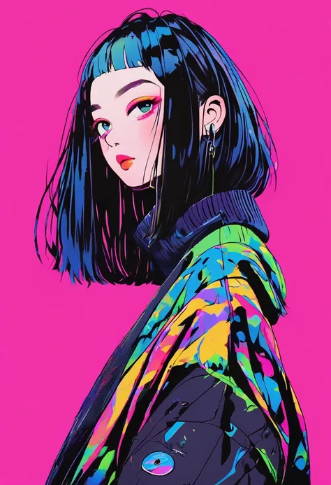  illustrator,  Japanese cartoon movie  ,  realistic ,sketch , , ,lip, sweater,Order ,  gradient background , Neon hair ,Texture Trim,  Canadian , (masterpiece, best quality by the window) ganyu,Neon hair , textured crop , masterpiece,  style retro classic,...