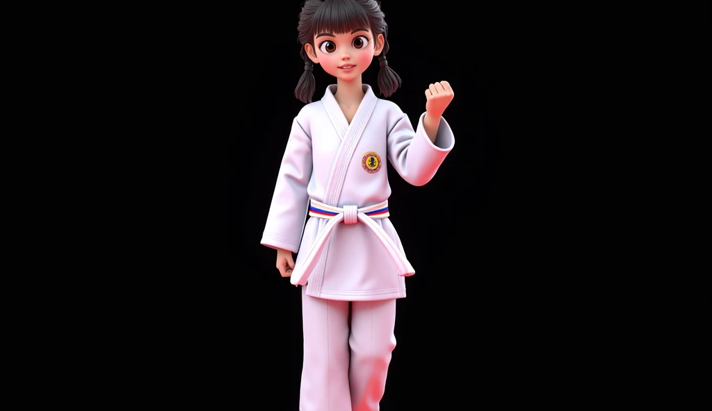 a baby girl in a karate outfit, 3D chibi cartoon style