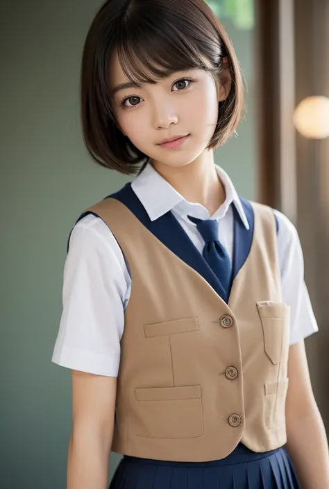 best quality, face focus, soft light, ultra high res, (photorealistic:1.4), RAW photo, 1japanese girl, solo, cute, (shy smile:0.5), (brown eyes, lights in the eyes), detailed beautiful face, (small chest),(high resolution detail of human skin texture), (sh...