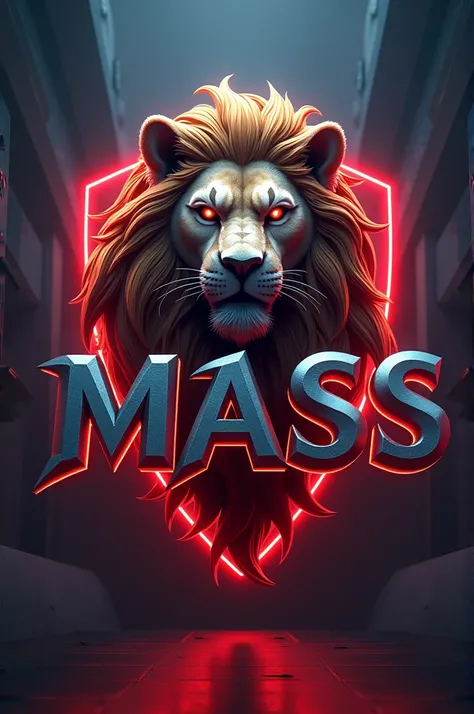 3D text logo with “MASS” at the bottom with a gaming themed lion mascot