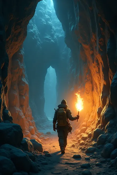 He turned on the torch and began to move forward slowly. The walls inside the cave were covered with strange sparkling stones that were shining in the light of the torch.