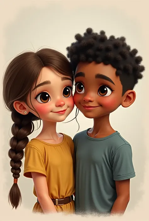 a girl with a braid and brown hair and the boy with short, curly black hair on top 