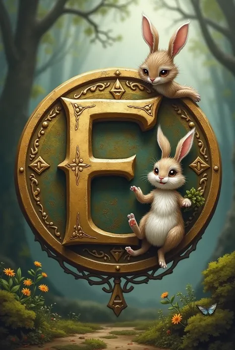 A COIN WITH A LETTER E AND A RABBIT