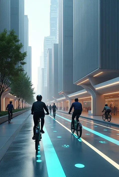 exclusive lane for bicycles and electric scooters, futuristic