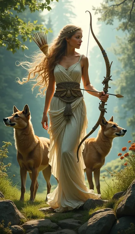  Create different images of the Greek Goddess Artemis,  the goddess of the hunt , animals and nature . 