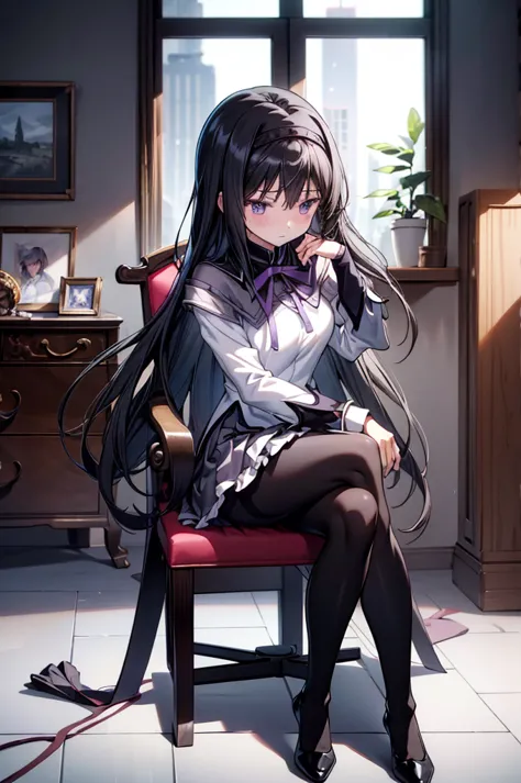 ((full body)), 1 girl,   anime girl ,  best quality,  has thick thighs，wallpaper, school, ,  fascinating ,  homura akemi, flame，...