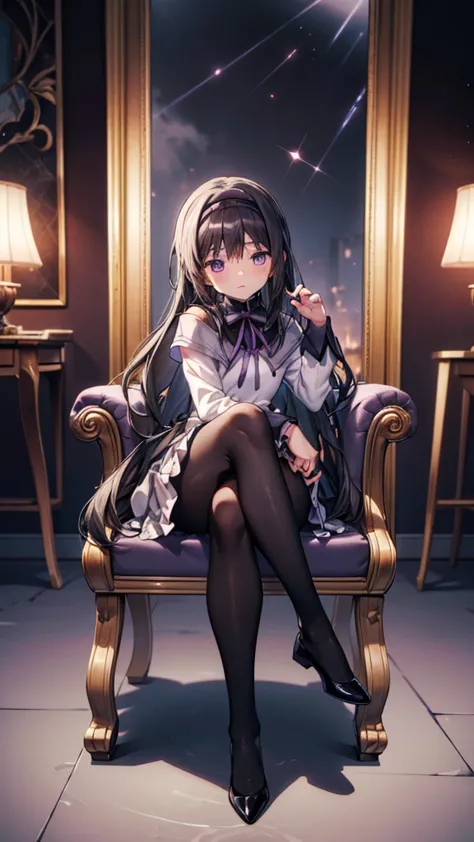 ((full body)), 1 girl,   anime girl ,  best quality,  has thick thighs，wallpaper, school, ,  fascinating ,  homura akemi, flame，...