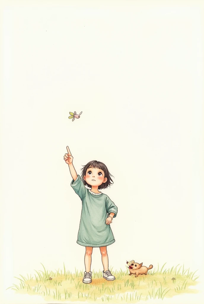 simple drawing of a girl pointing at something above with beautiful colors