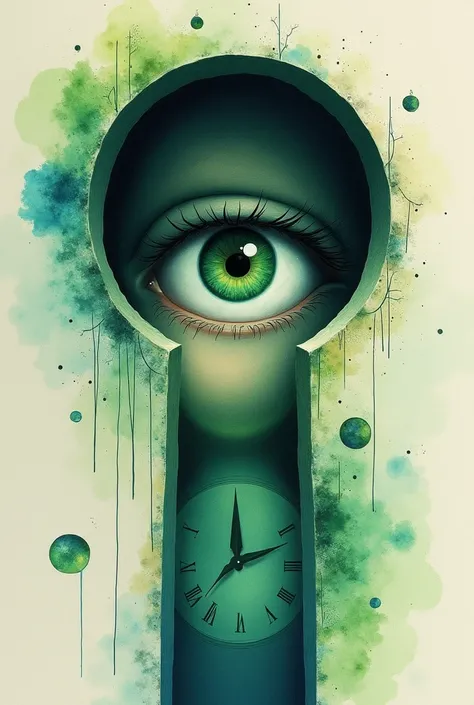 Green eye keyhole watercolor clock