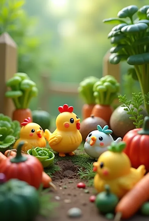 Colour full animals mini animals cute animals hen  vegetables ai animals 