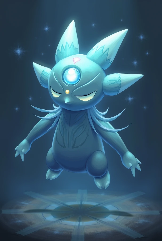 Mystical Pokemon, small, third eye, aura, floating,  eyes closed, unique appearance