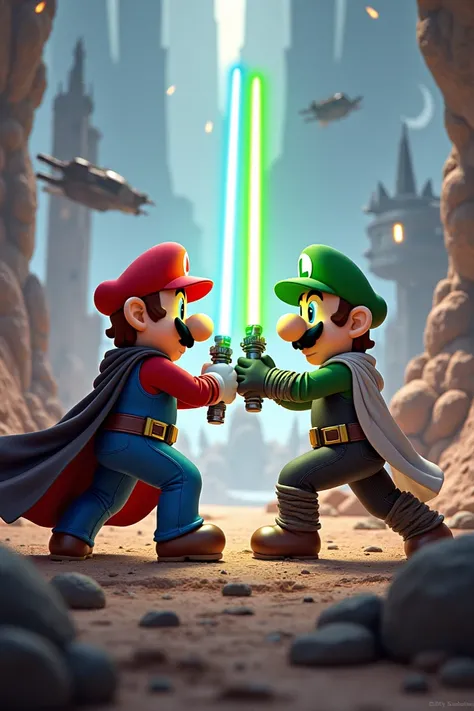 Mario Bros dressed as Stars Wars 
