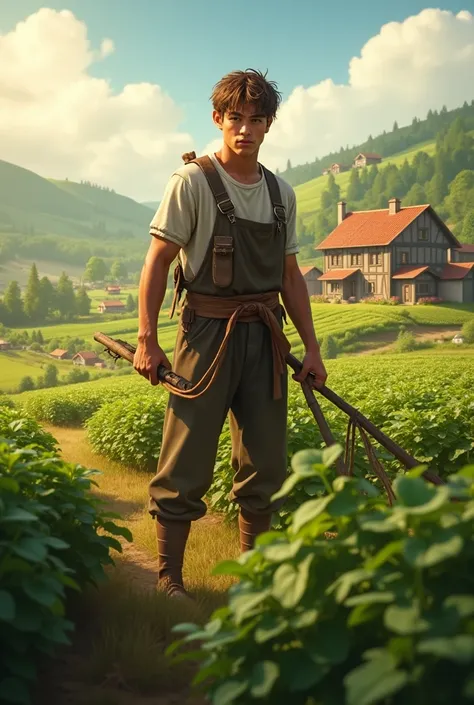 The same young man working on a farm 