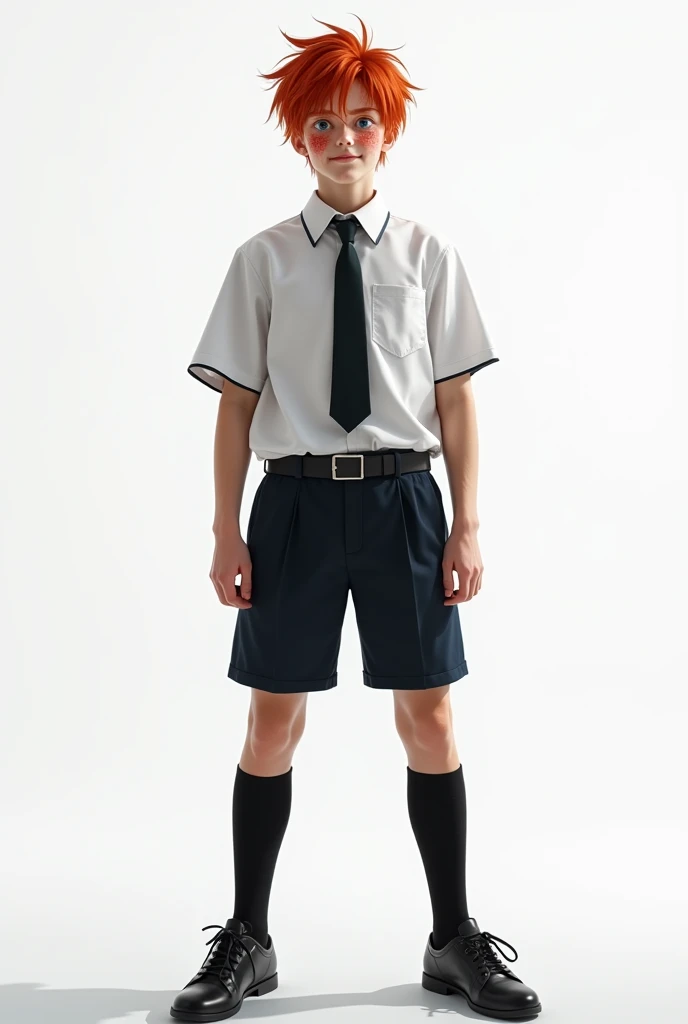 17-year-old boy in full length on a white background of school clothes redhead with herpes in full length bully style
