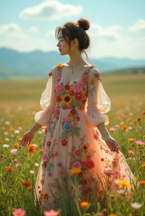 Create a dress with all the flowers of the field 