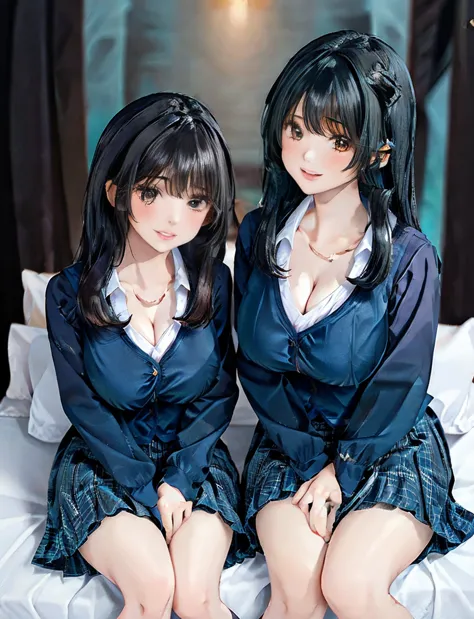 (((hand between legs,))))、 best quality,8k, masterpiece,  ultra high resolution, (photographically: 1.4),, ((((2girls))))､{{whol...