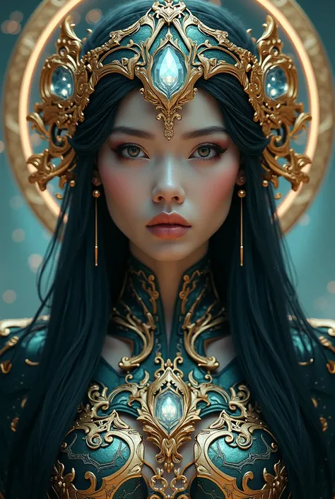 The goddess of fate and destiny, up close, highly technologically advanced. High Resolution, Masterpiece, Award Winning, Best Quality, High Details, High Quality, UHD, Optical Illusion, Impressionism, Art Deco, Cinematic, Cinematography, Futurism, Hyperrea...