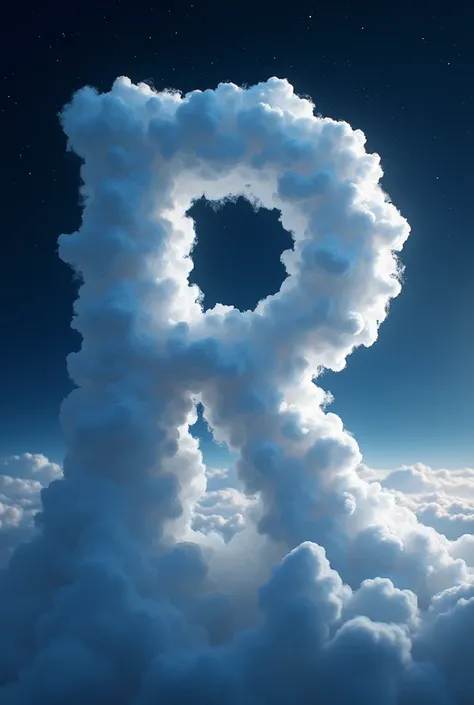 A picture of the letter R in the form of clouds in the night and it will be cinematic 