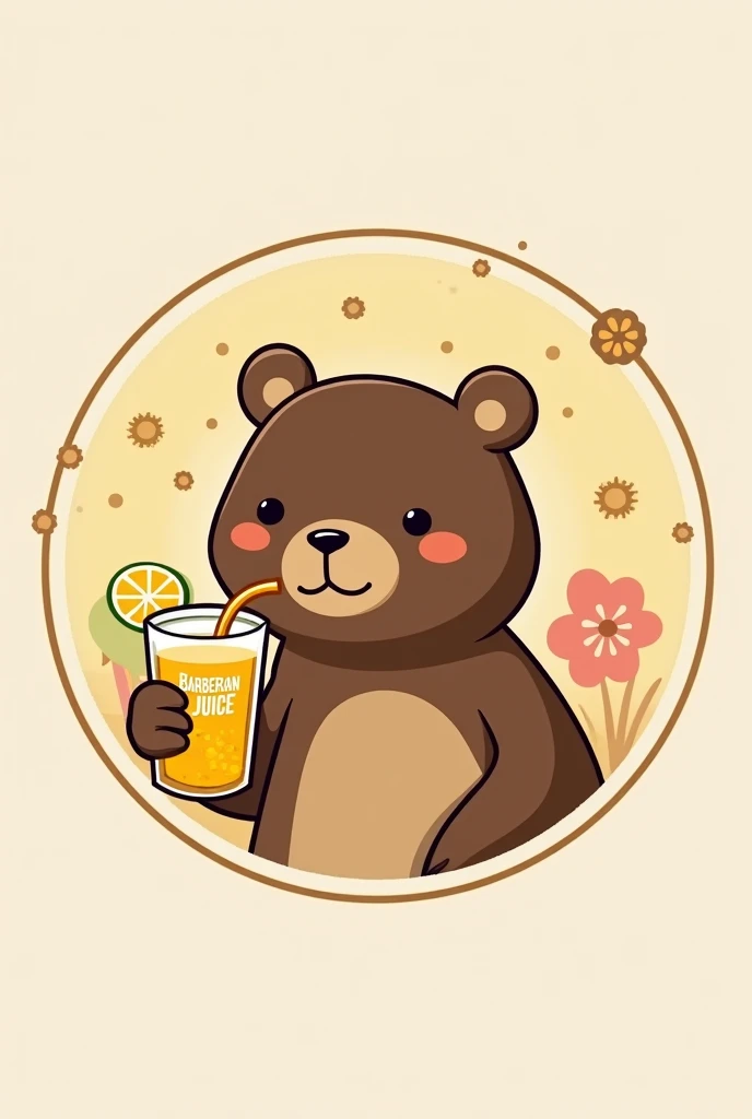 A round logo with a bear sipping juice 
The glass should have the words Barberian juice on them