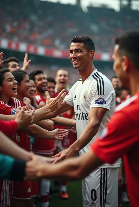 Ronaldo is meeting with fans doing handshake 