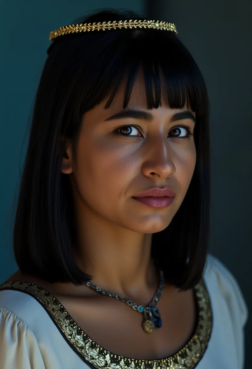 photorealistic close-up portrait of a young egyptian princess from the 1500's, age 19. 1d x capture, 85mm f/1.2 lens, shallow de...