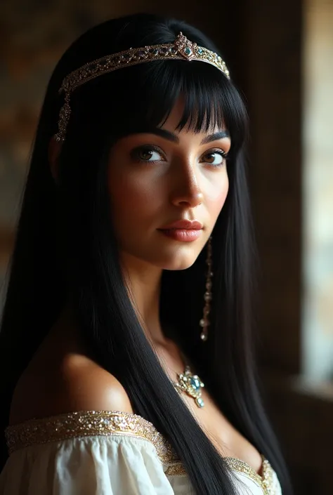 Photorealistic close-up portrait of a young Egyptian princess from the 1500s, age 19. 1D X capture, 85mm f/1.2 lens, shallow depth of field.Chiaroscuro lighting emphasizes weathered skin texture. Soft, diffused key light from head-on, harsh rim light from ...