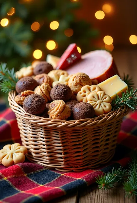 Create a Christmas basket with products to eat at Christmas