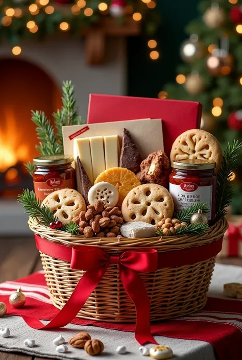 Create a Christmas basket with lots of products to eat at Christmas