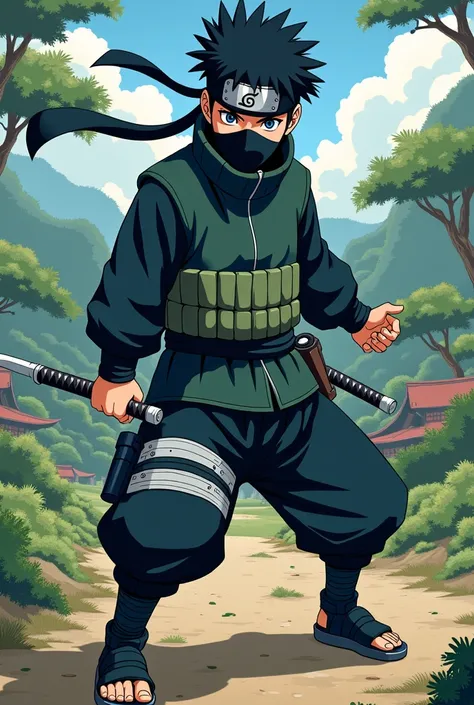 Ninja from Konoha from the work Naruto ,  drawn in the anime style with the Kishimoto line