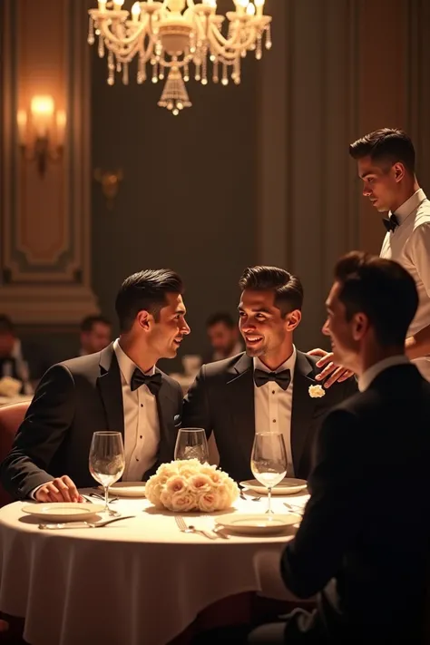  Cristiano Ronaldo having a romantic dinner with Lionel Messi, The waiter is Neymar Júnior  