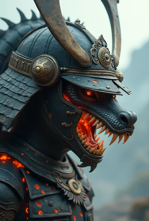 Samuria mask cut in half and let a dragon come out of half 