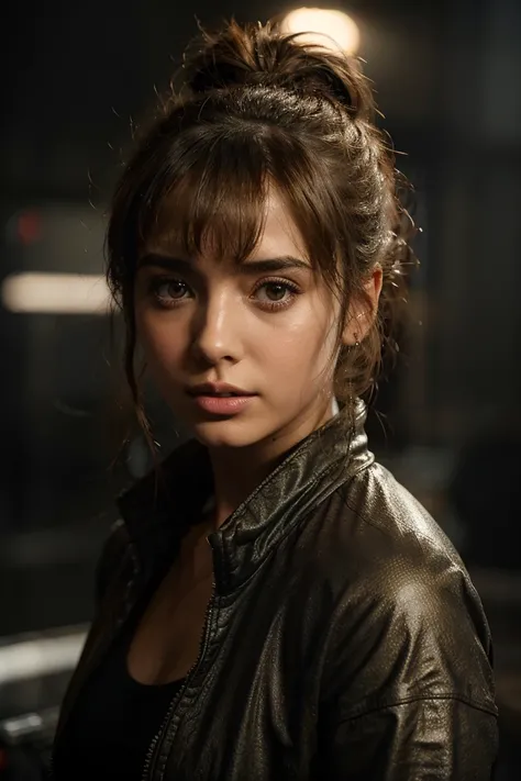 Ana de armas from blade runner 2049. Hair is gathered in a bun.