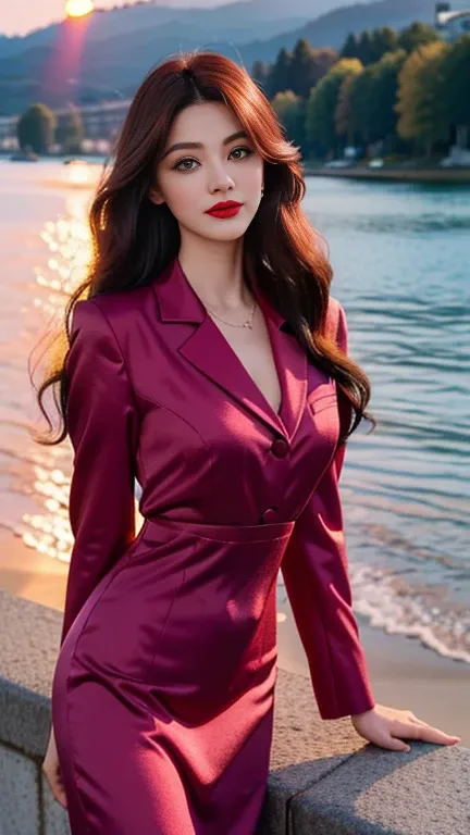 Realiy，Camera to take pictures，European and American face，tmasterpiece，best qualityer，highest  quality，realisticlying，perfectanatomy，perfectface，Perfect eyes，long eyelasher，largeeyes，eye glass，Red lips，lipstick，Business suit，1girll，solo，（Green long hair），s...