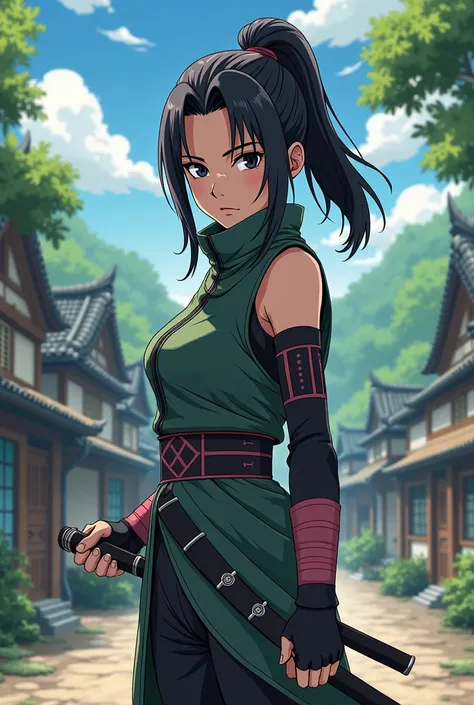 Female ninja from Konoha, Without a fire style mask.  drawn in the anime style with the Kishimoto line