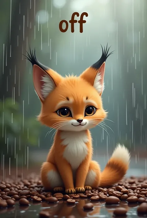  Make a cute Lynx with roasts,  in a sad rain , And with the word OFF  