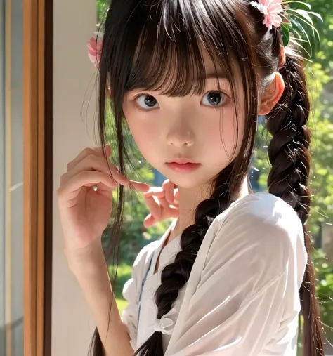 maid,cute pretty girl,masterpiece,high definition,4k,8k,16k,odango hairstyle,black hair,slender body