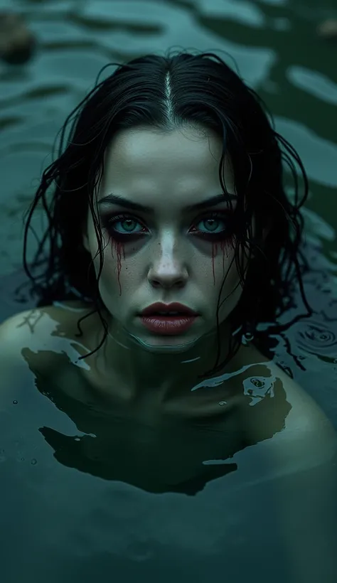 femme dans l eau qui fait peur avec un regard  percant