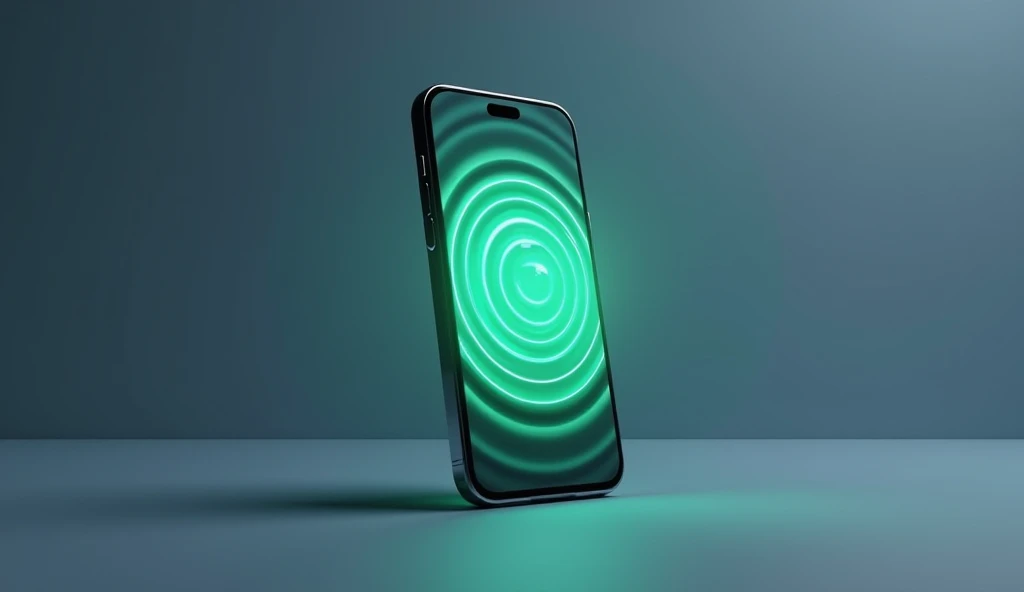 Visualize a smartphone on a minimalistic background, lit with a dramatic glow. The phones screen prominently displays the Instagram Close Friends feature, encapsulated by vibrant green concentric circles that symbolize privacy and exclusivity. The setting ...