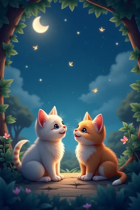 Cute 2 cats chirping, chadni night, night stars chirping insects call