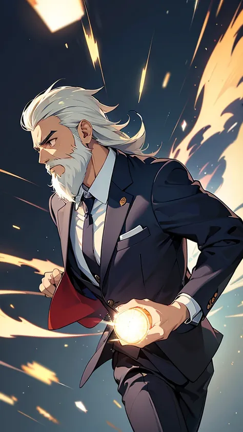 anime style drawing of one bangladeshi business man with light beard in a suit, worried face, running ( side view)

