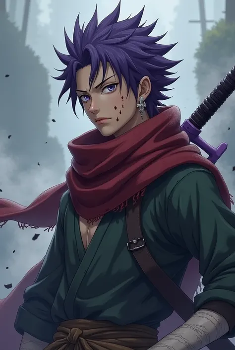 Description of Zoro Kensaqui
Physical appearance:
• Hair: Zoro has medium-length purple hair, slightly messy, with spikes that rise in various directions. It is of a somewhat thick but manageable texture.
• Eyes: Her eyes are a deep purple that reflects a ...