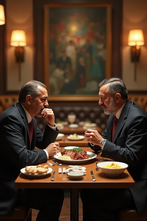 Recep Erdogan with Abdullah Ocalan in the restaurant eating meat 