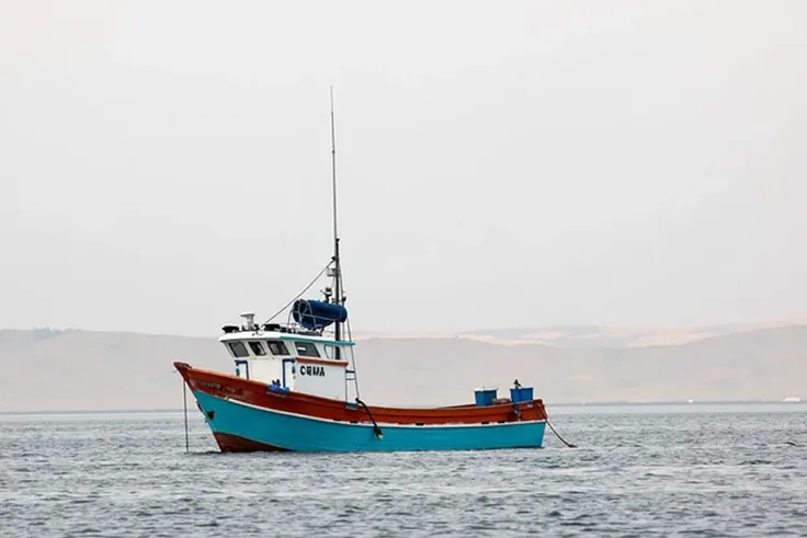 fishing boat with fiberglass electric motor and similar to the one in the picture